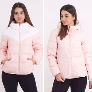 Nike Women's Windrunner Light Pink and White reversible Puffer Jacket
